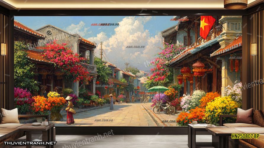 Tranh dán tường Phố cổ Hà Nội, Phố xưa - -HN250807-8P - Tranh tường chất lượng cao